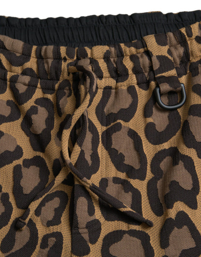 Dolce & Gabbana Brown Leopard Print Polyester Jogger Pants