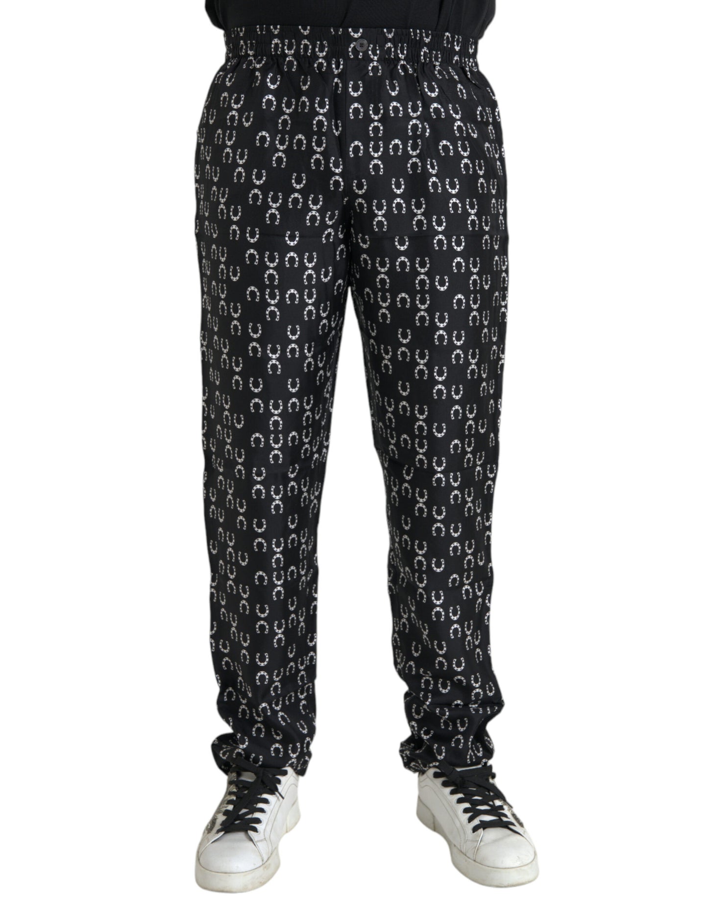 Dolce & Gabbana Black Horseshoe Print Silk Pants