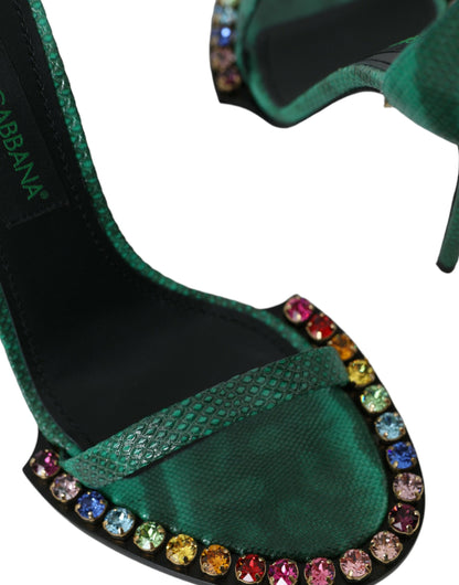 Dolce & Gabbana Green Exotic Leather Crystal Sandals Shoes