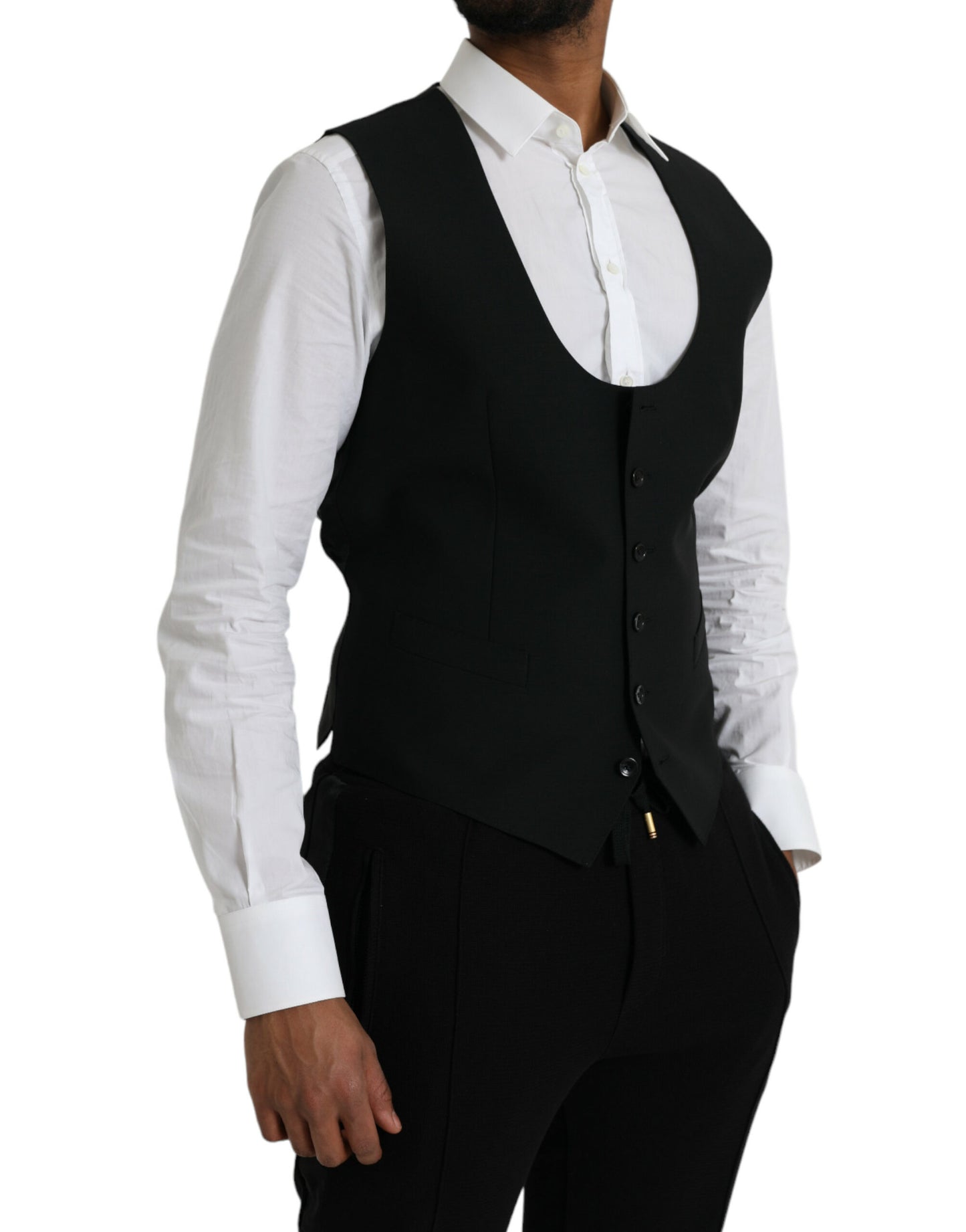 Dolce & Gabbana Black Wool Waistcoat Dress Formal Vest