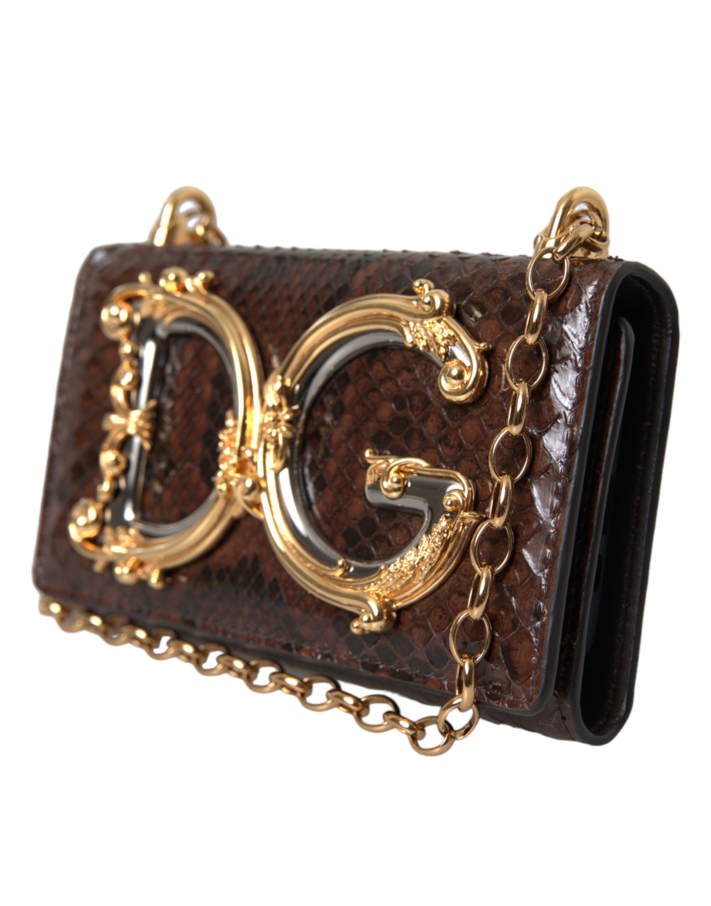 Dolce & Gabbana Brown Python Leather DG Girls Crossbody Phone Bag