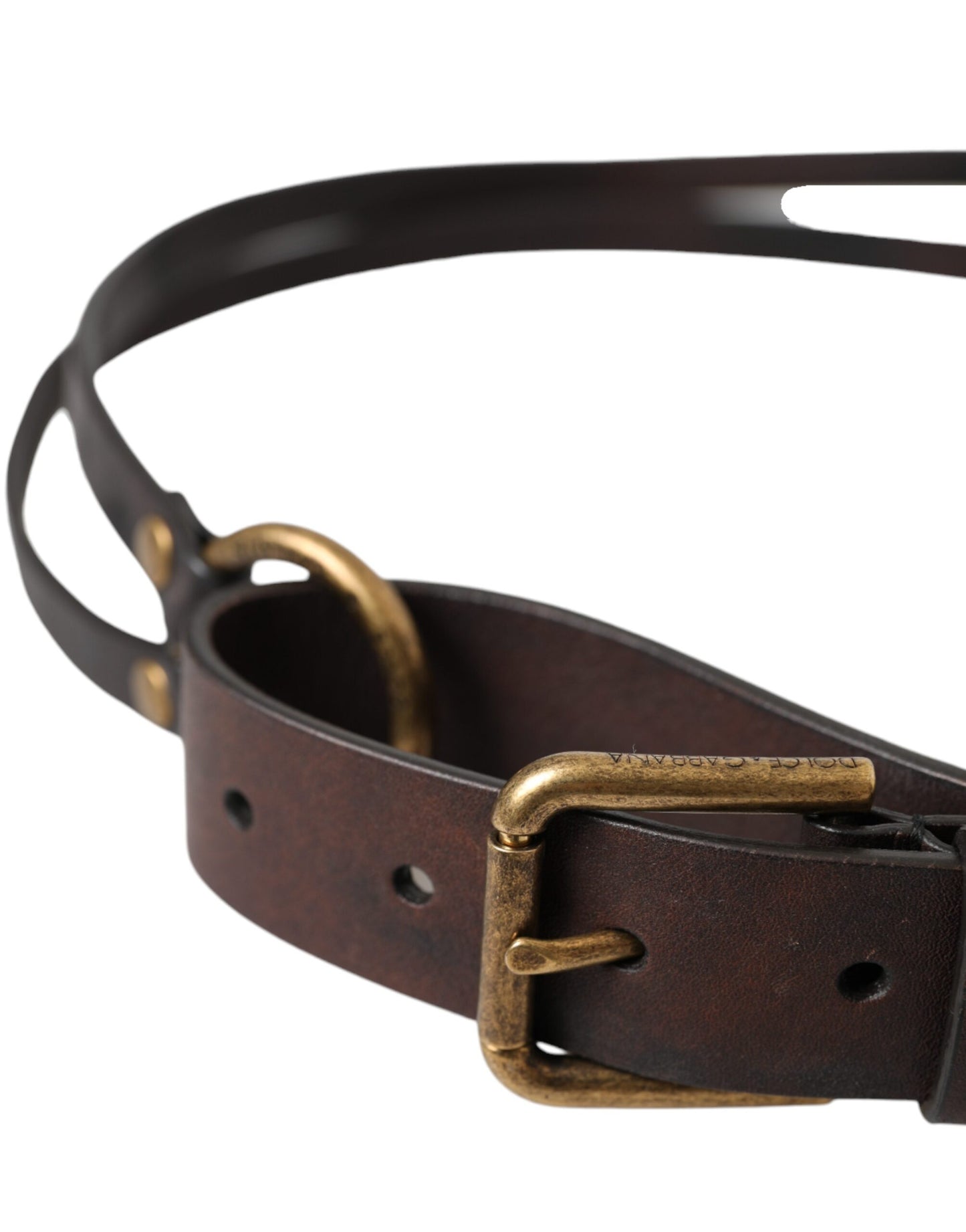 Dolce & Gabbana Dark Brown Leather Gold Metal Buckle Women Belt