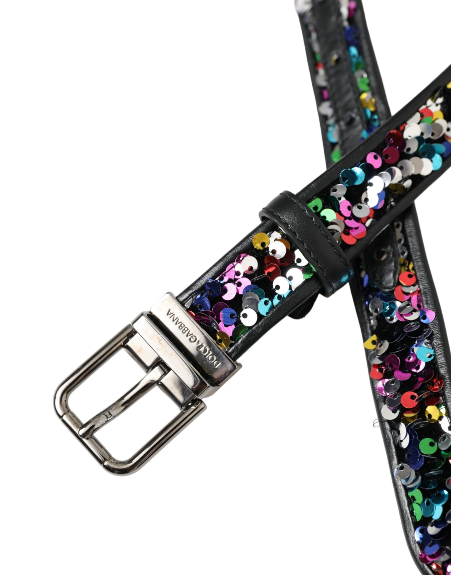 Dolce & Gabbana Black Sequined Silver Metal Buckle Women Belt