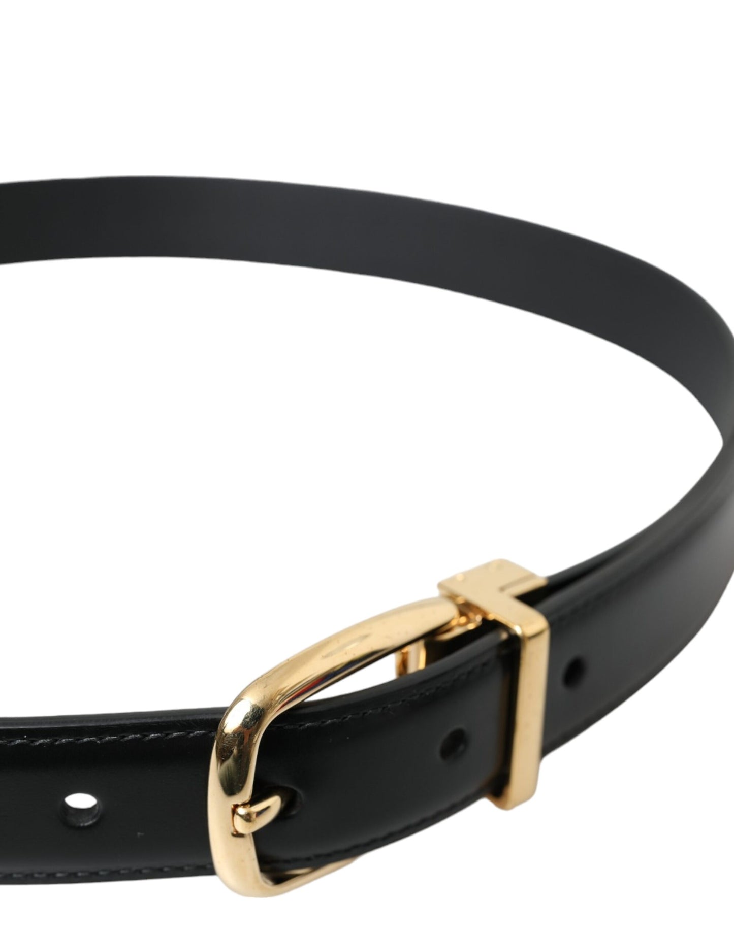 Dolce & Gabbana Black Calf Leather Gold Metal Buckle Belt