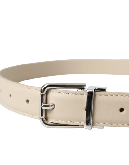 Dolce & Gabbana Beige Calfskin Leather Silver Metal Buckle Belt