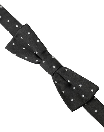 Dolce & Gabbana Black White Polka Dot Silk Men Neck Bow Tie