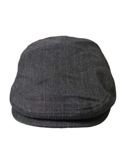 Dolce & Gabbana Gray Herringbone Crown Newsboy Hat Men