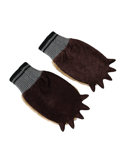 Dolce & Gabbana Beige Acrylic Knitted Fur Wrist Mitten Gloves