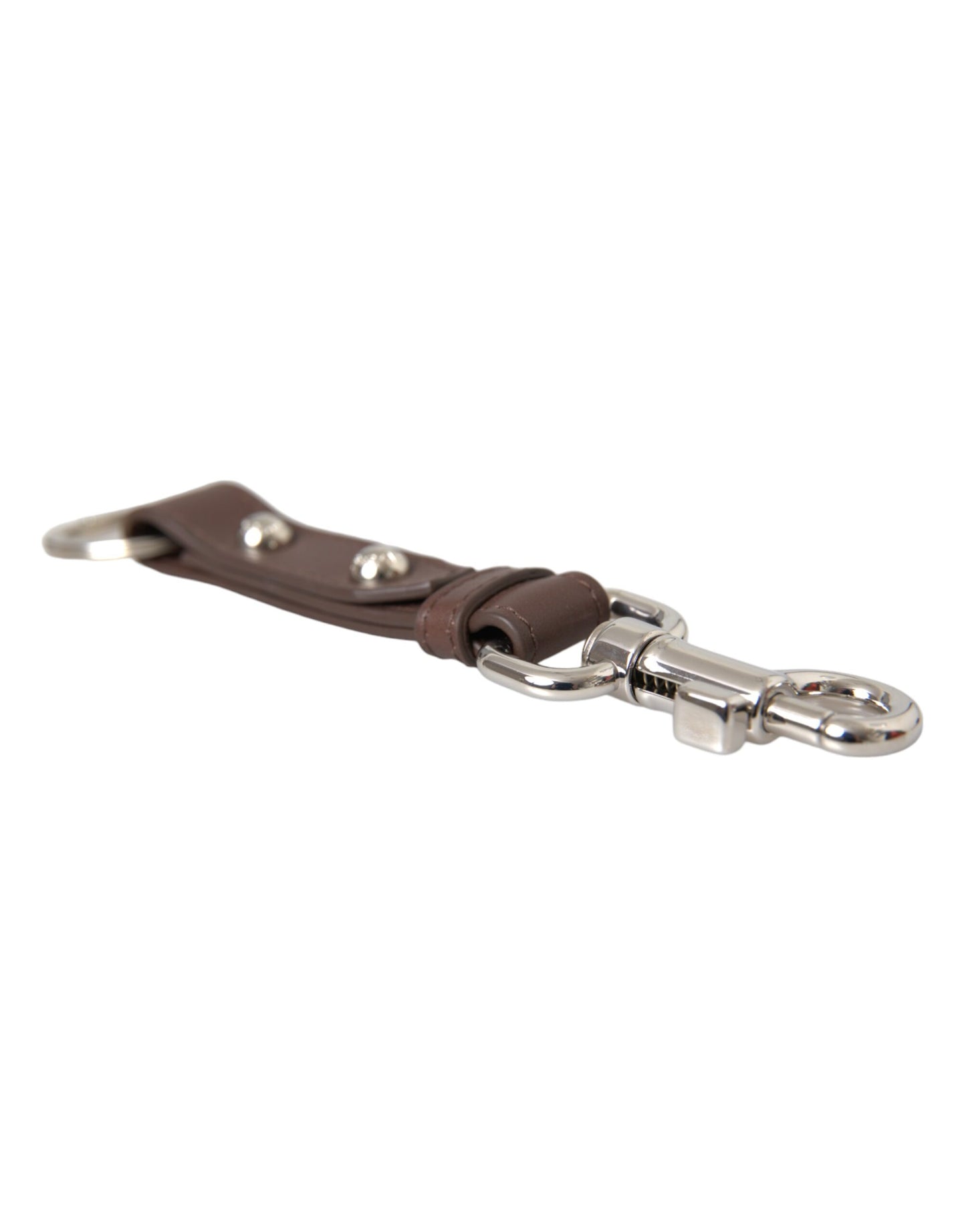 Dolce & Gabbana Brown Plain Leather Silver Brass Keyring Holder Keychain