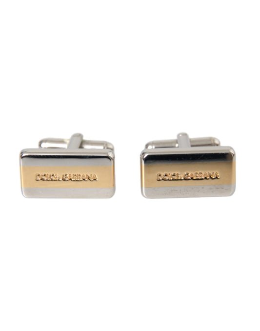 Dolce & Gabbana Silver Gold Plated Brass DG Logo Pin Cufflinks