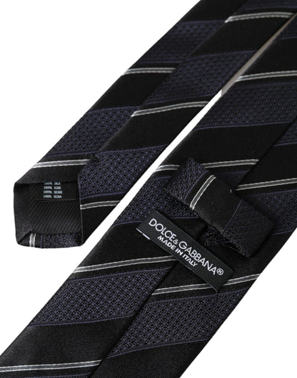 Dolce & Gabbana Black White Stripes Silk Adjustable Tie