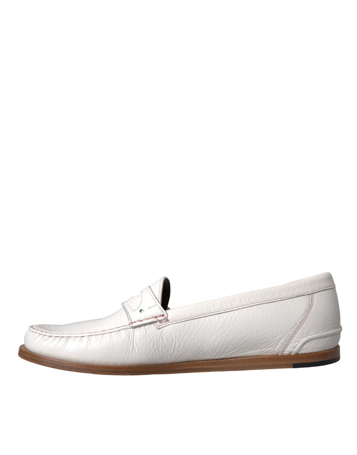 Dolce & Gabbana White Leather Slip On Mocassin Loafers Shoes