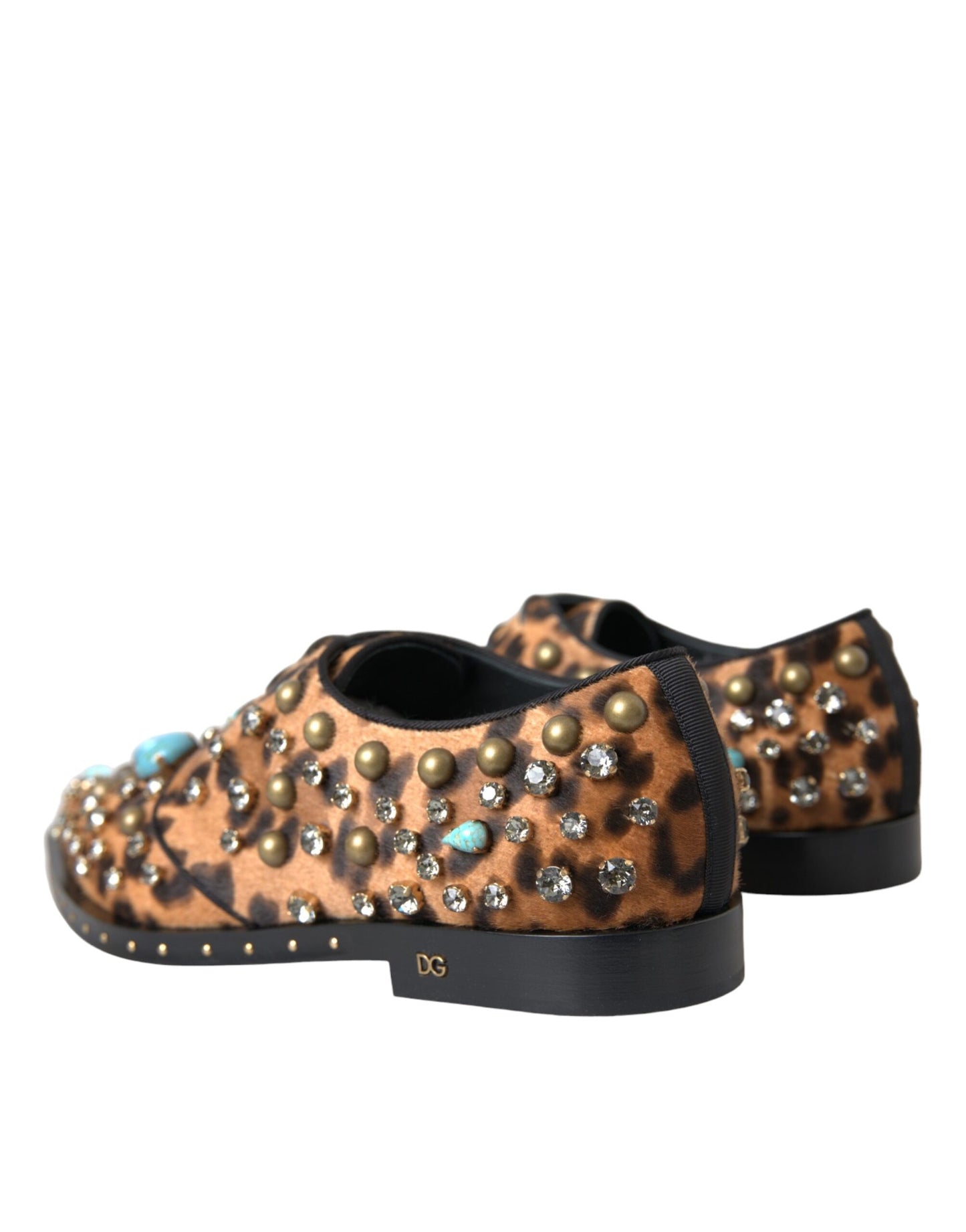 Dolce & Gabbana Brown Leopard Hair Crystal Dress Broque Shoes