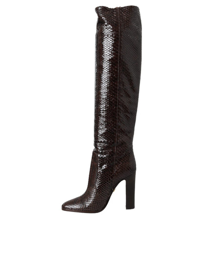 Dolce & Gabbana Brown Exotic Leather Heels High Boots Shoes