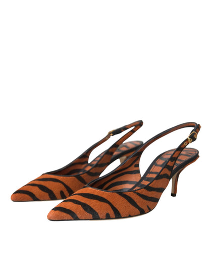 Dolce & Gabbana Black Orange Zebra Leather Slingbacks Shoes