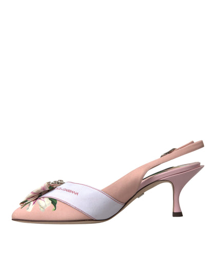 Dolce & Gabbana Pink Lily Crystal Cady Slingback Heel Shoes