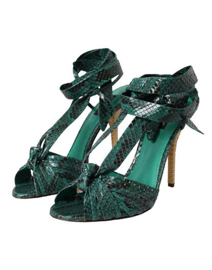 Dolce & Gabbana Green Exotic Leather Heels Sandals Shoes