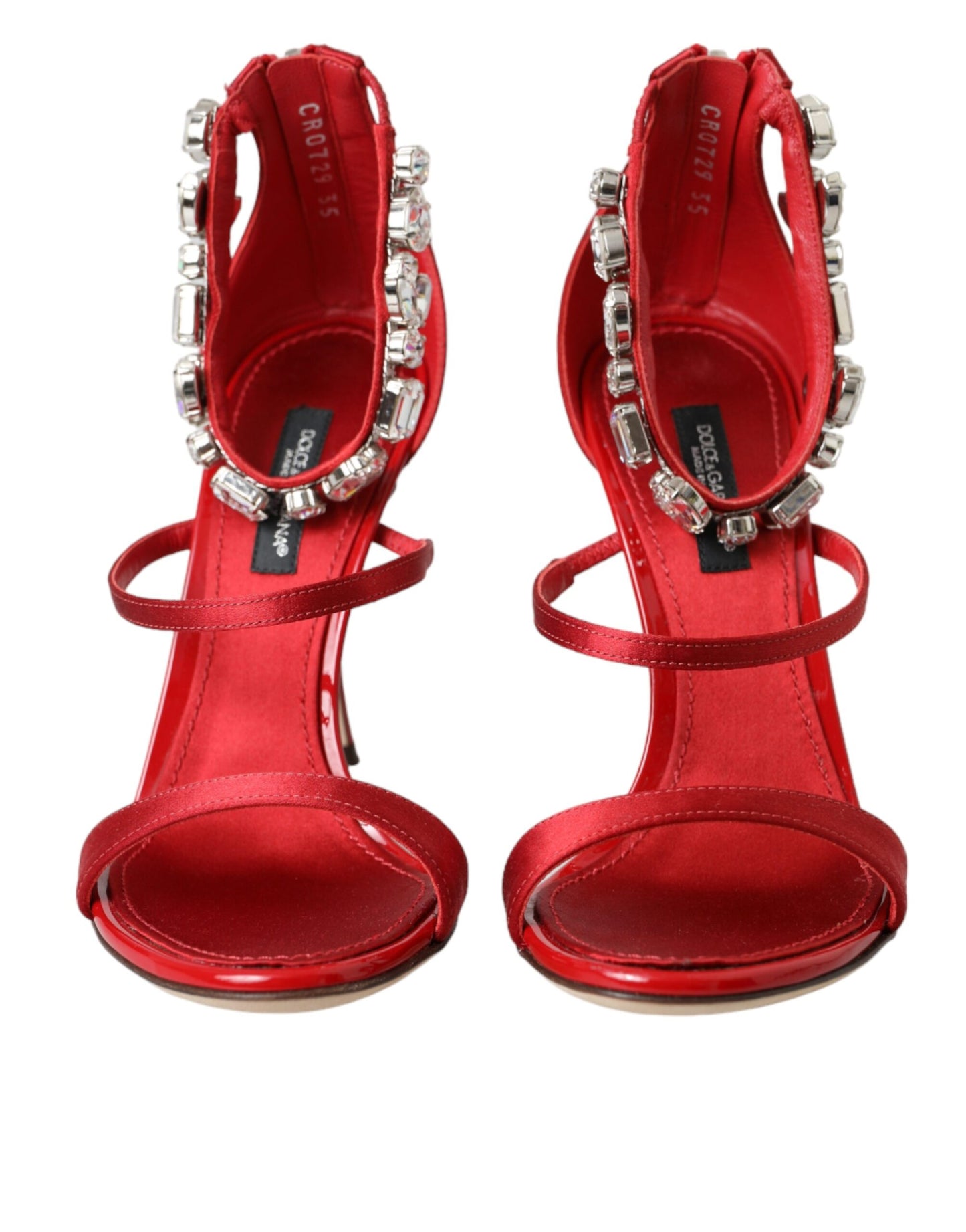 Dolce & Gabbana Red Keira Satin Crystals Sandals Heels Shoes