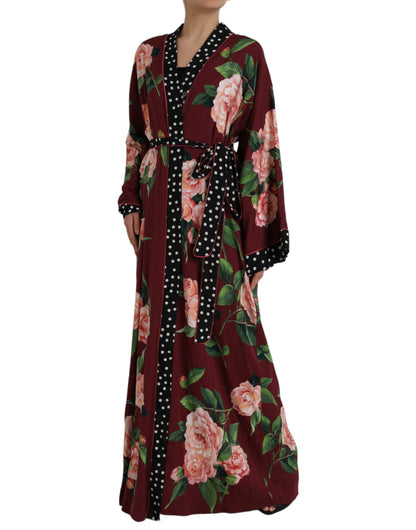 Dolce & Gabbana Bordeaux Floral Maxi Kaftan Crepe Robe Dress