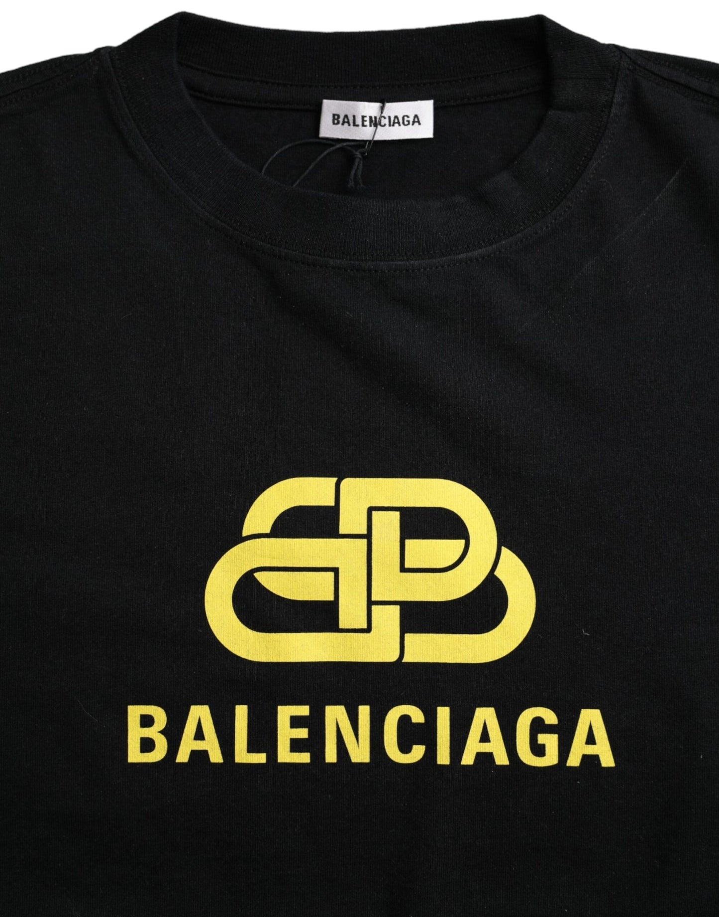 Balenciaga Black Cotton Logo Print Crew Neck Short Sleeves T-shirt