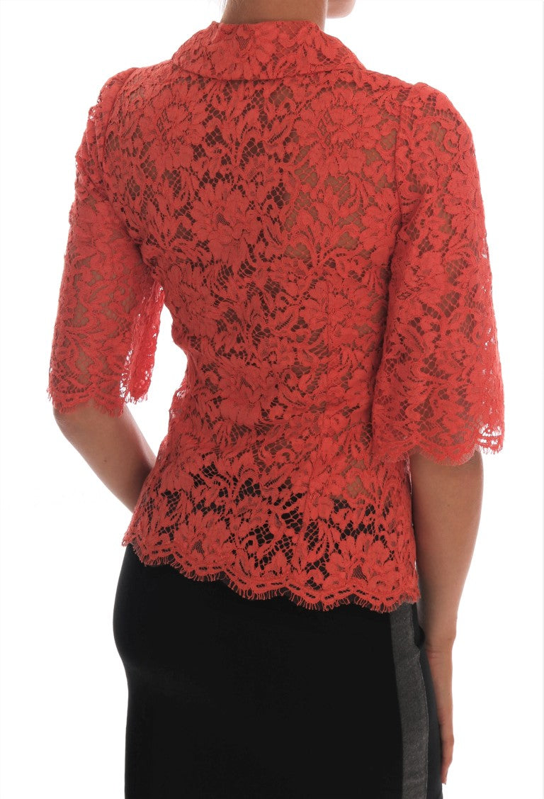 Dolce & Gabbana Elegant Orange Floral Lace Crystal Cardigan Blouse