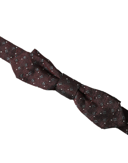 Dolce & Gabbana Maroon Silk Patterned Adjustable Neck Papillon Bow Tie