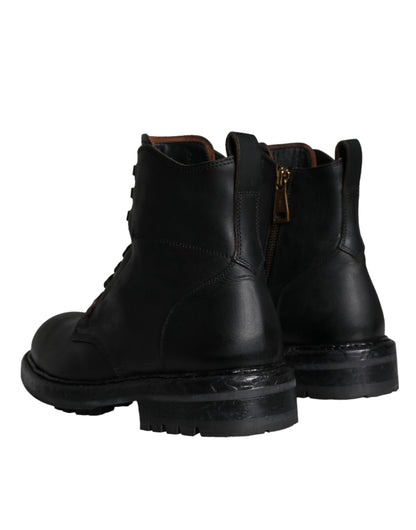 Dolce & Gabbana Black Lace Up Mid Calf Boots Men Shoes