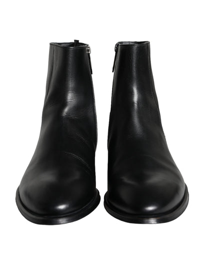 Dolce & Gabbana Black Calf Leather Men Ankle Boots Men Shoes