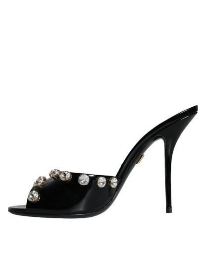 Dolce & Gabbana Black Crystal Heels Keira Sandals Shoes