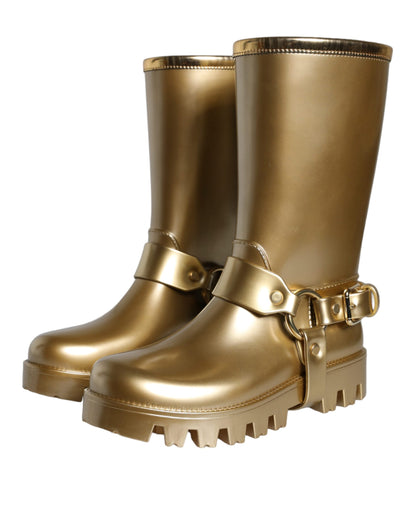 Dolce & Gabbana Metallic Gold Rubber PVC Rain Boots Shoes