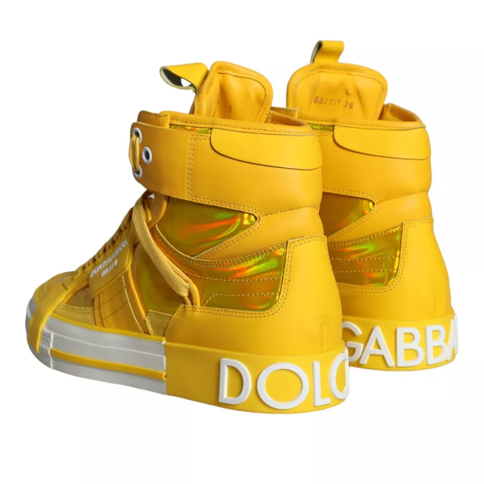 Dolce & Gabbana Yellow White Leather High Top Sneakers Shoes