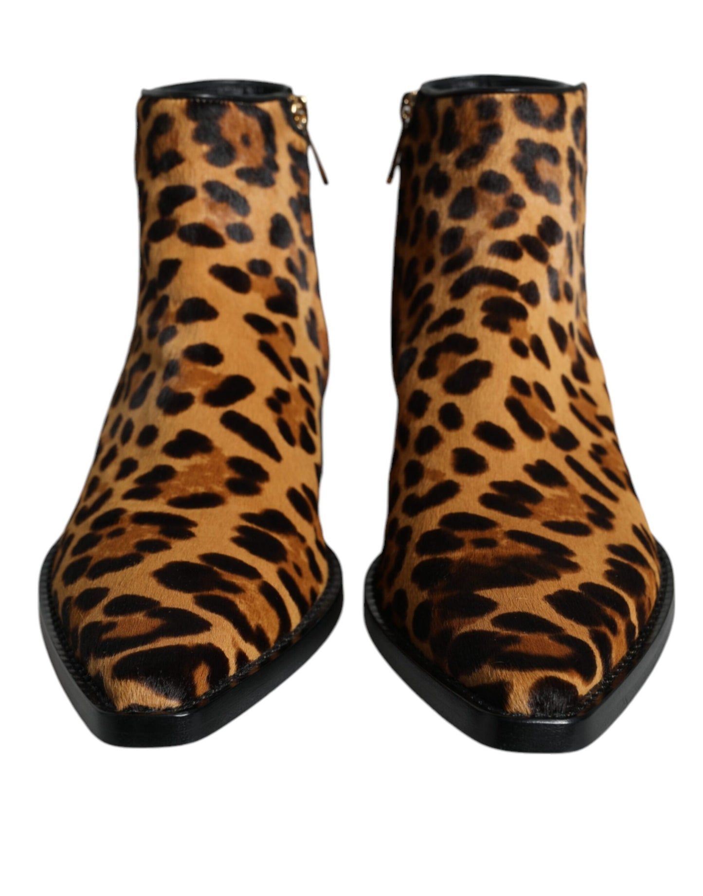 Dolce & Gabbana Brown Leopard Calf Fur Ankle Boots Shoes