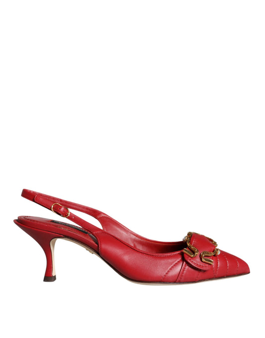 Dolce & Gabbana Red Devotion Leather Heels Slingback Shoes