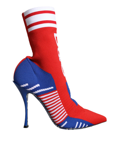 Dolce & Gabbana Red Blue Stretch Sock Style Ankle Boots Logo Shoes