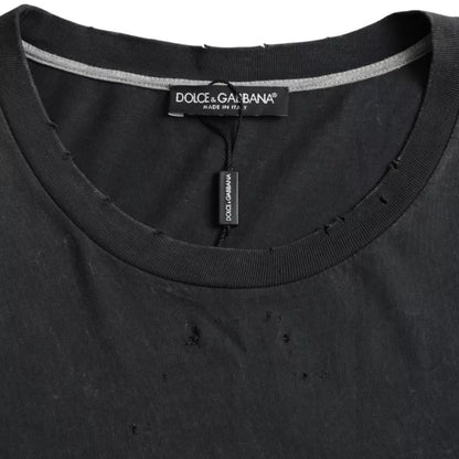 Dolce & Gabbana Black Graphic Printed Cotton Short Sleeves T-shirt