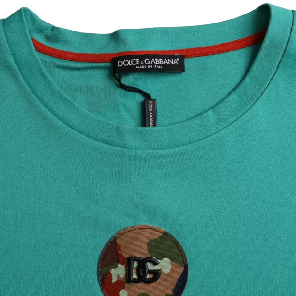 Dolce & Gabbana Green Logo Patch Round Neck Cotton  T-shirt