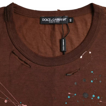 Dolce & Gabbana Brown Color Splash Cotton Crew Neck T-shirt