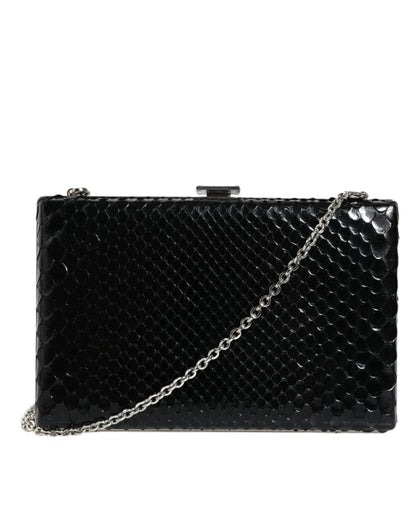 Dolce & Gabbana Black Leather Silver Frame Clutch Mini Crossbody Bag