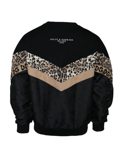 Dolce & Gabbana Black Leopard Crew Neck Sweatshirt Sweater