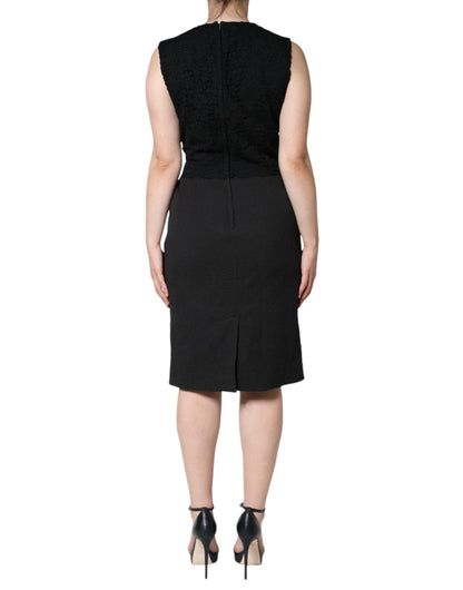 Dolce & Gabbana Black Cotton Sheath Knee Length Dress