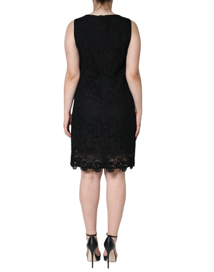 Dolce & Gabbana Black Floral Lace Sheath Sleeveless Mini Dress