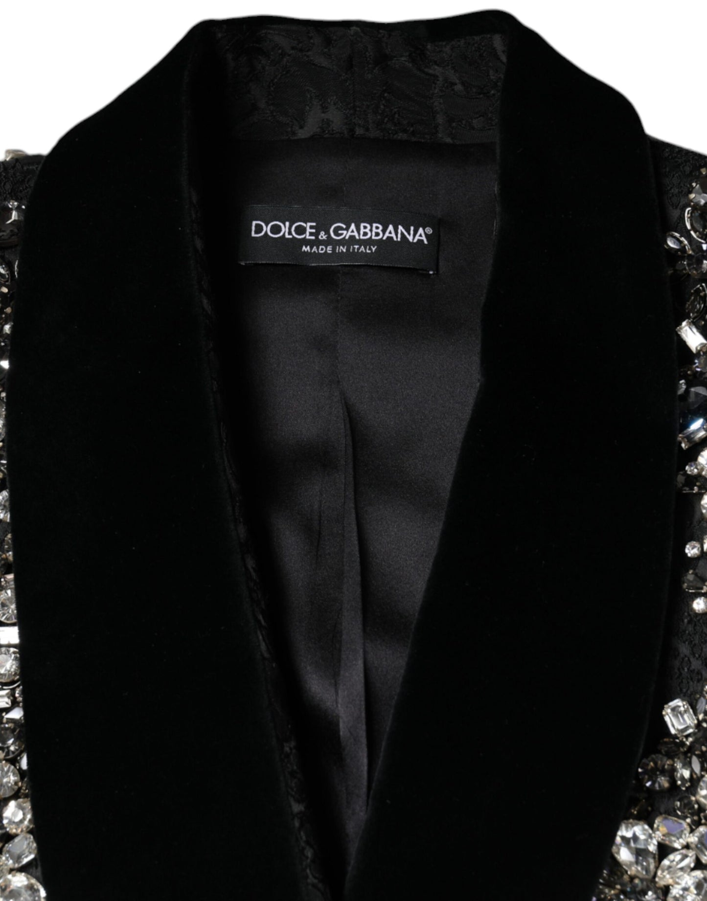 Dolce & Gabbana Black Jacquard Crystal Floral Jacket Blazer