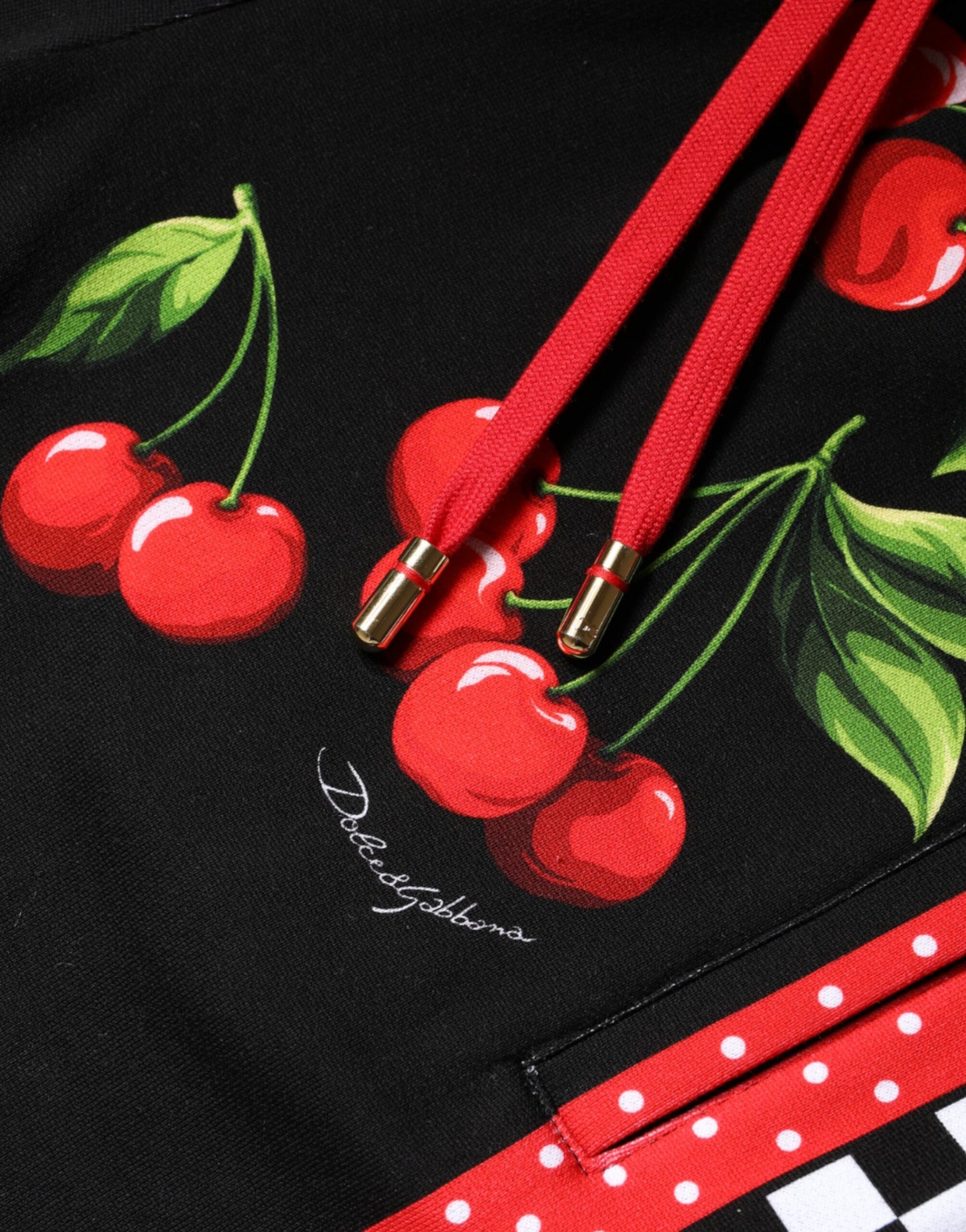 Dolce & Gabbana Black Red Cherry Mid Waist Jogger Pants