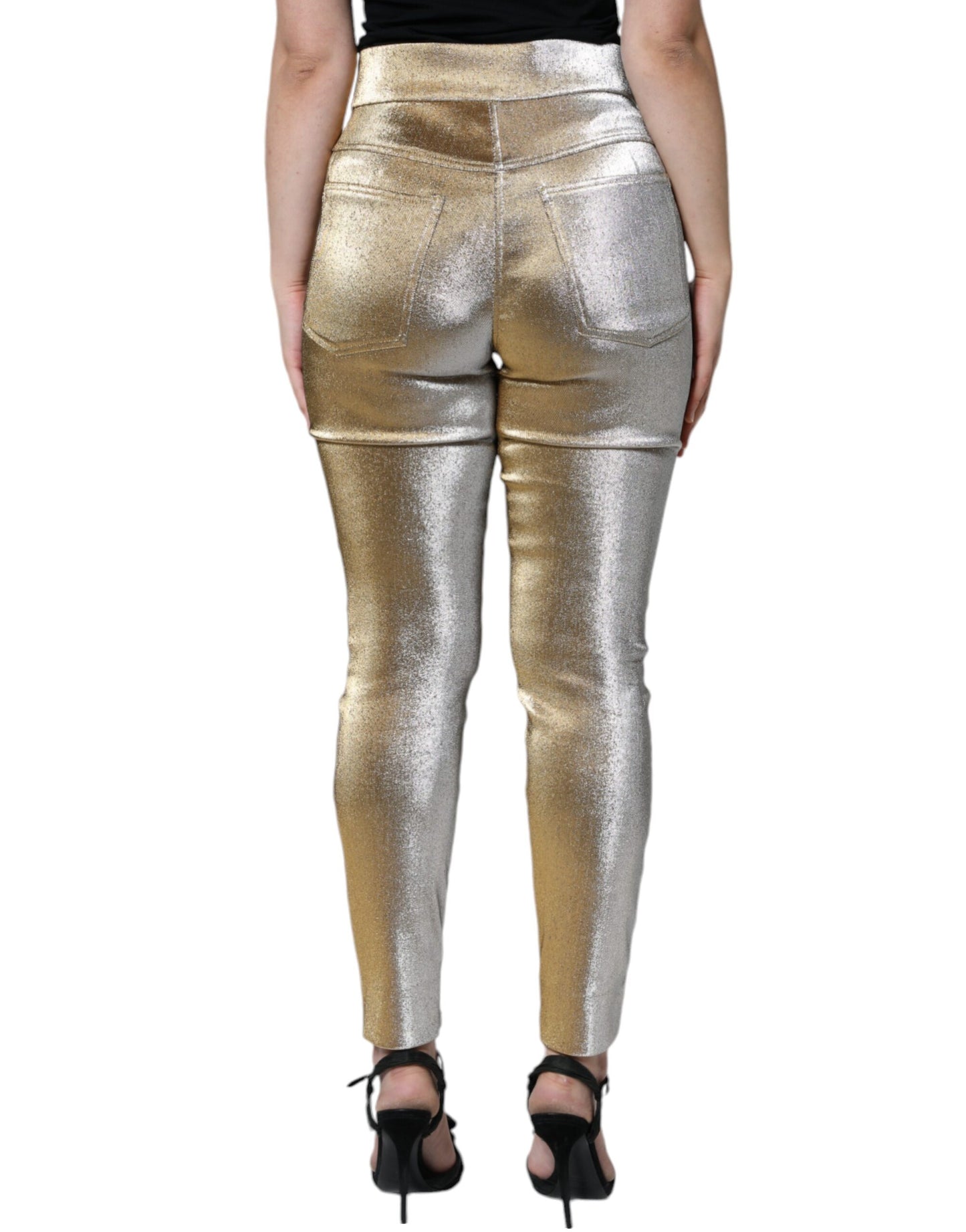 Dolce & Gabbana Metallic Gold High Waist Skinny Pants