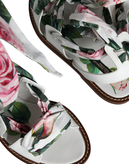 Dolce & Gabbana Multicolor Floral Print Ankle Wrap Sandals Shoes