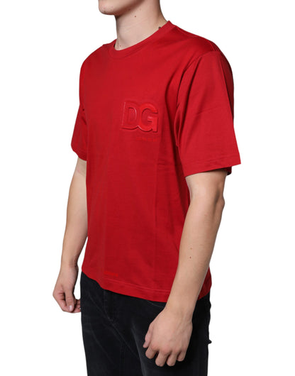 Dolce & Gabbana Red Cotton DG Logo Print Crew Neck T-shirt