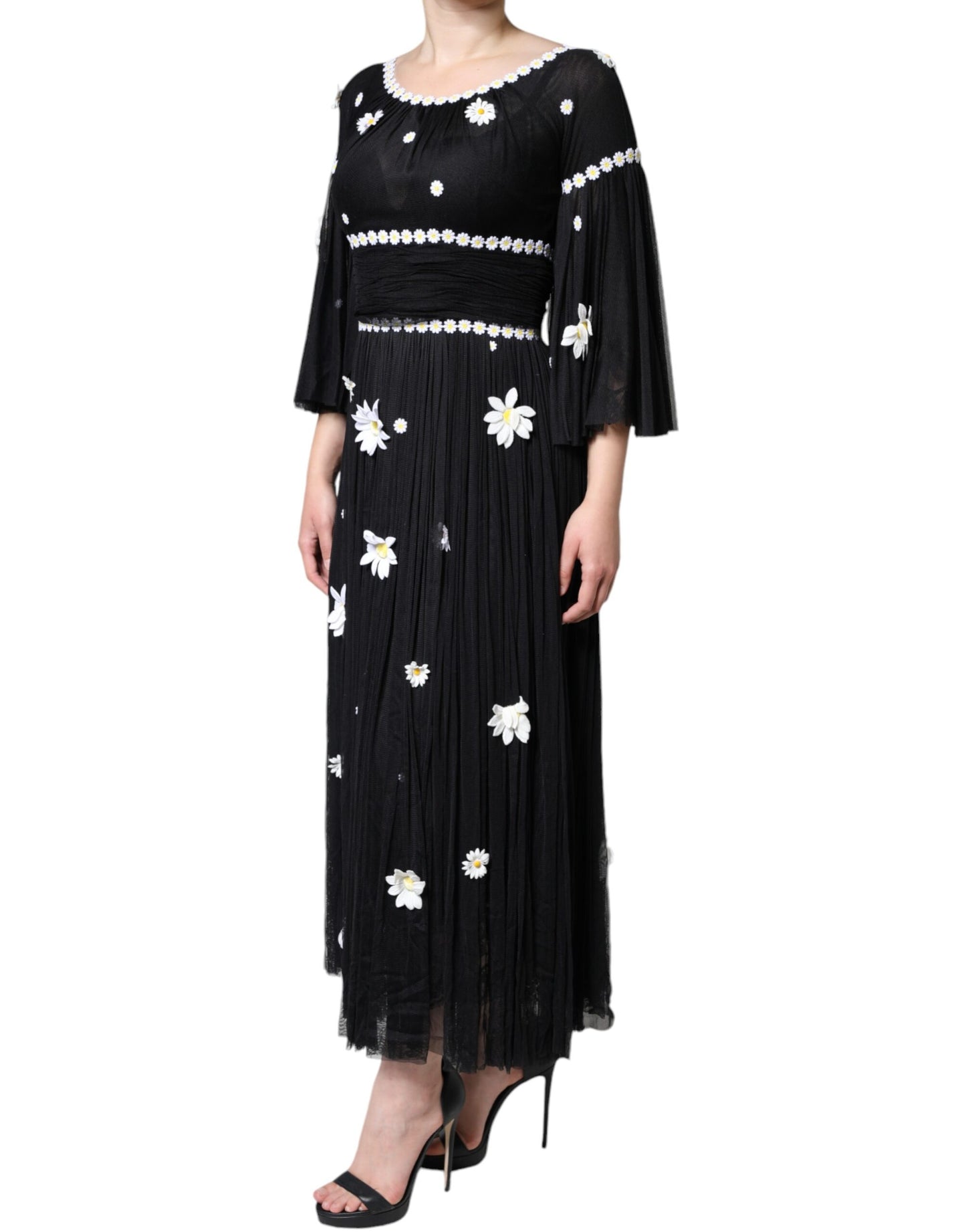 Dolce & Gabbana Black Silk Daisy A-line Long Maxi Dress