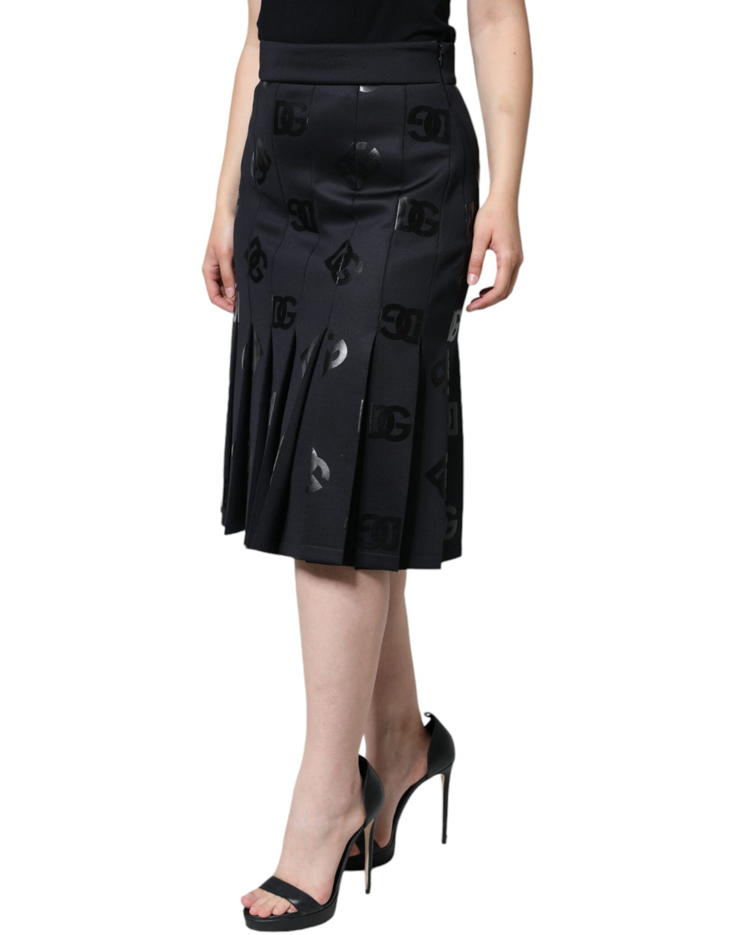 Dolce & Gabbana Black DG Monogram Pleated Midi Skirt