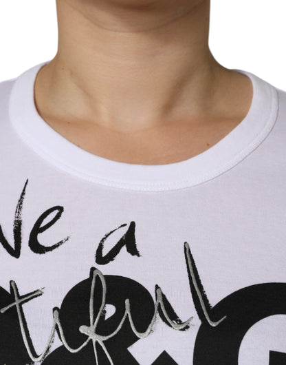 Dolce & Gabbana White Cotton Logo Print Round Neck T-shirt