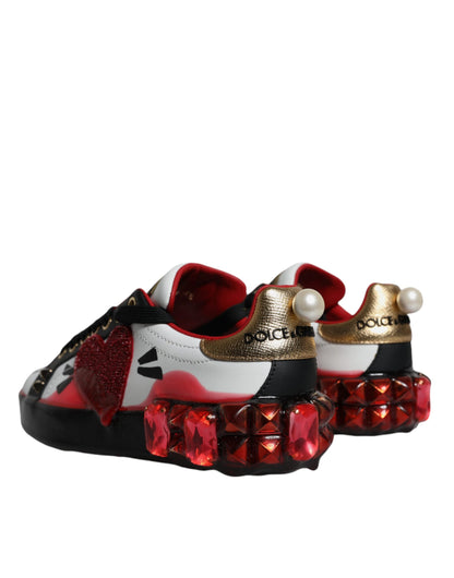 Dolce & Gabbana White Red Crystals Leather Portofino Sneakers Shoes